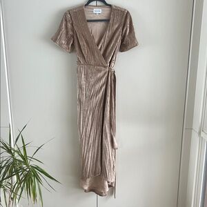 Park & Fifth Velvet Metallic Taupe Wrap Maxi Dress